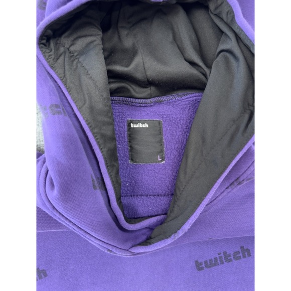 Twitch Allover Logo Purple Pullover Hoodie Size Large Streaming - Picture 4 of 8